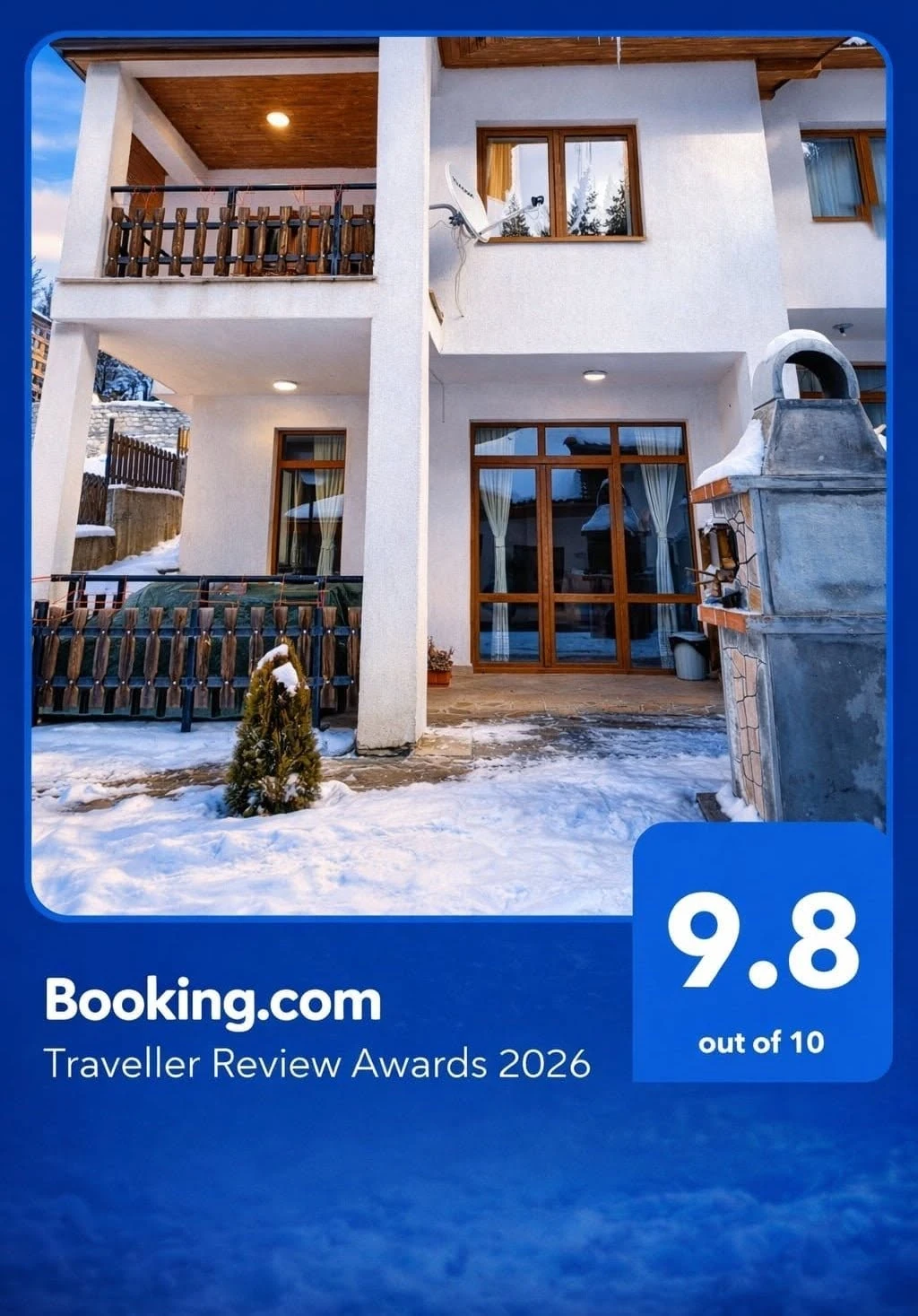 Оригинален сертификат Traveller Review Awards 2026 за Villa Victoria с оценка 9.8 от 10
